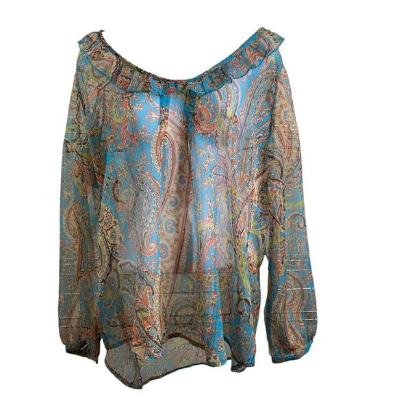 TravelSmith Tops - TravelSmith Women’s Turquoise Paisley Flowy Boho Artsy Airy Ruffled Top‎ Size 1X
